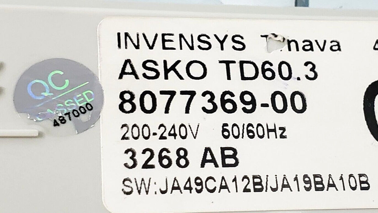 Genuine OEM Asko Dryer Display Control 8077369-00  & Free Same Day Ship