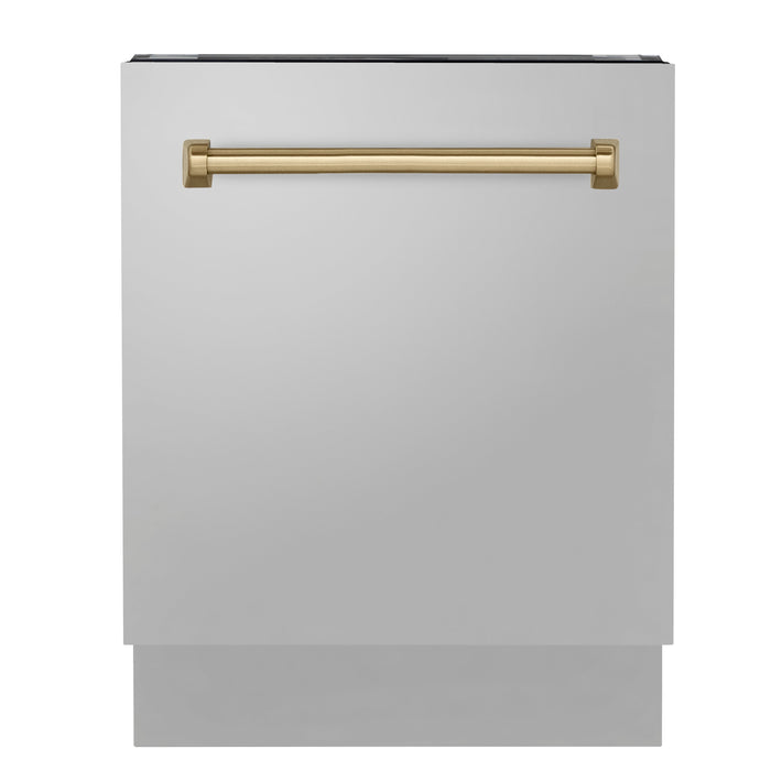 ZLINE Autograph Edition 24" 3rd Rack Top Control Tall Tub Dishwasher in Stainless Steel with Accent Handle, 51dBa (DWVZ-304-24)