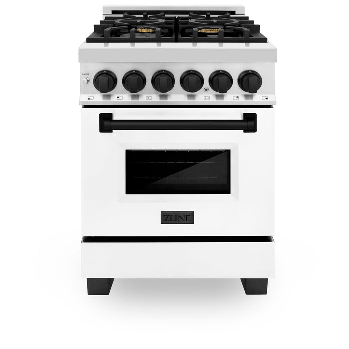 ZLINE Autograph Edition 24" 2.8 cu. ft. Dual Fuel Range with Gas Stove and Electric Oven in Stainless Steel with White Matte Door and Accents (RAZ-WM-24)