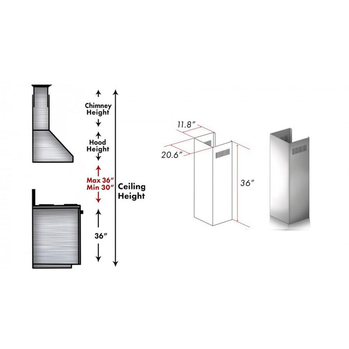 ZLINE 1-36 in. Chimney Extension for 9 ft. to 10 ft. Ceilings (1PCEXT-KECOM)