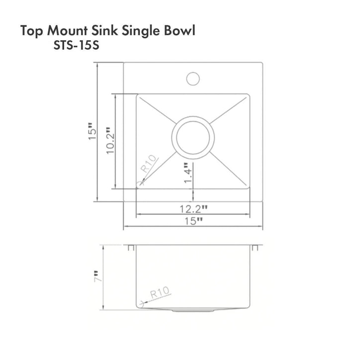 ZLINE 15 in. Donner Topmount Single Bowl Bar Kitchen Sink (STS-15)