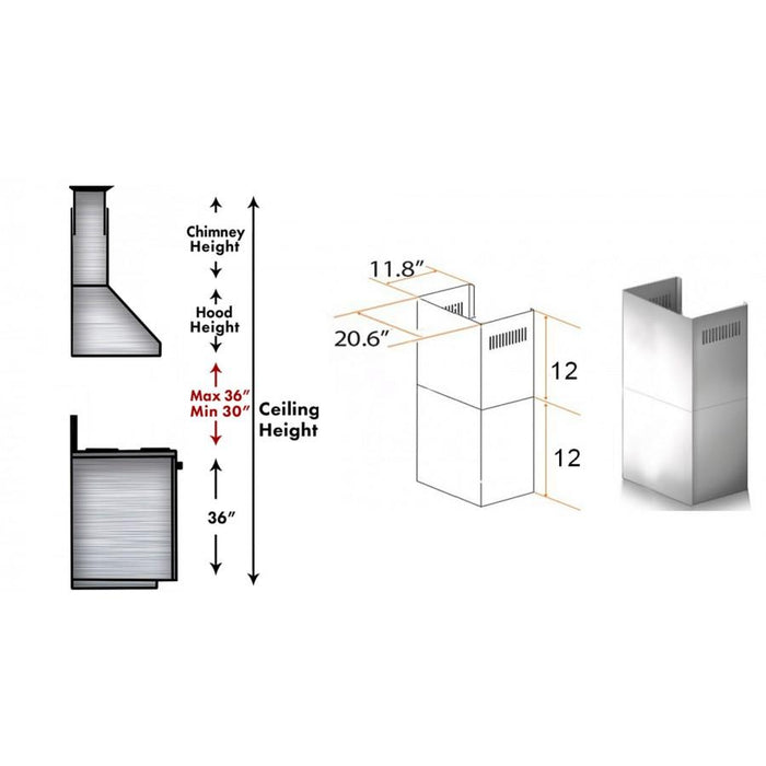 ZLINE 2-12 in. Short Chimney Pieces for 7 ft. to 8 ft. Ceilings (SK-KECOM)