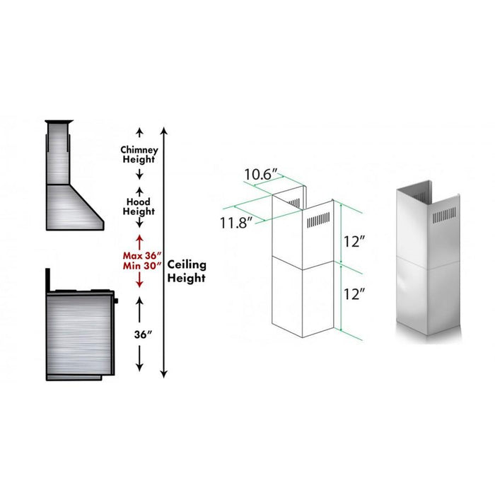 ZLINE 2-12 in. Short Chimney Pieces for 7 ft. to 8 ft. Ceilings (SK-KN/KN4)