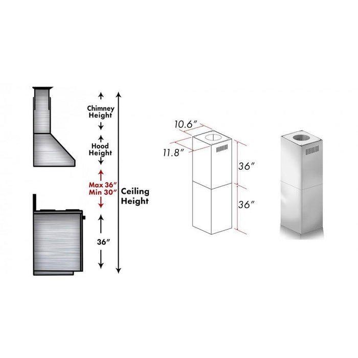 ZLINE 2-36 in. Chimney Extensions for 10 ft. to 12 ft. Ceilings (2PCEXT-597-304)