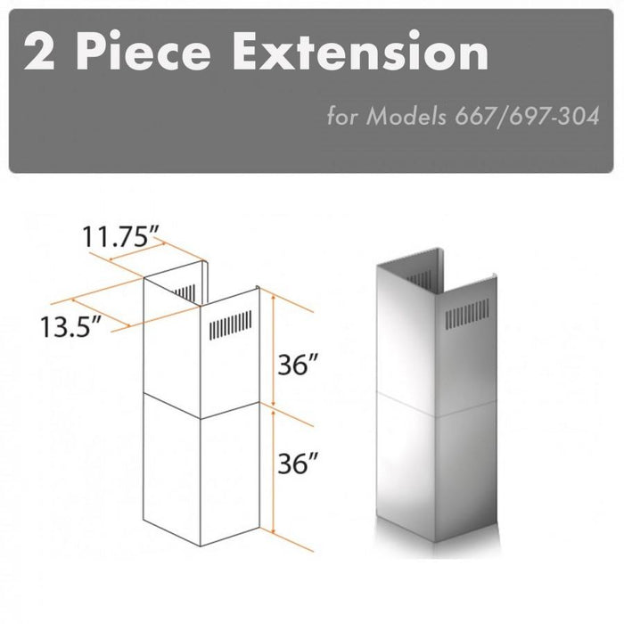 ZLINE 2-36 in. Chimney Extensions for 10 ft. to 12 ft. Ceilings (2PCEXT-667/697-304)