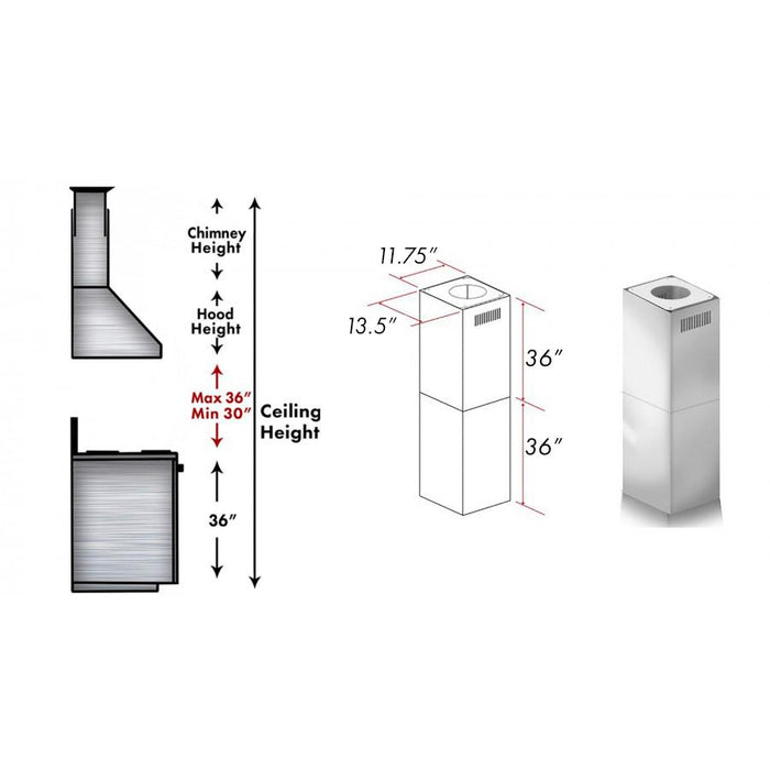 ZLINE 2-36 in. Chimney Extensions for 10 ft. to 12 ft. Ceilings (2PCEXT-667/697-304)