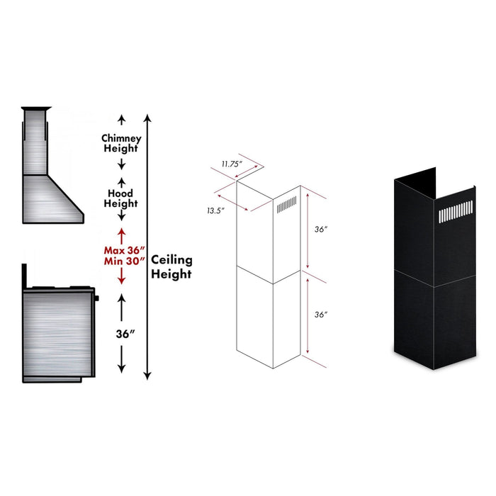 ZLINE 2-36 in. Chimney Extensions for 10 ft. to 12 ft. Ceilings (2PCEXT-BS655N)