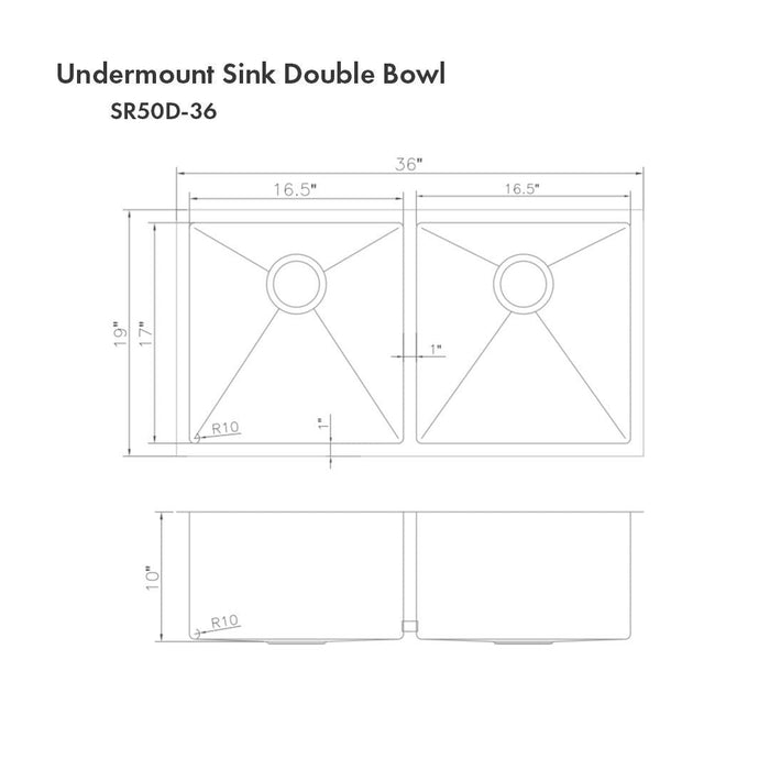 ZLINE 36 in. Anton Undermount Double Bowl Kitchen Sink with Bottom Grid (SR50D-36)