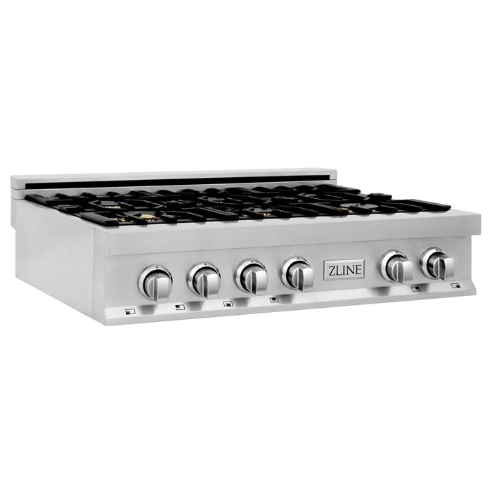 ZLINE 36 in. Porcelain Gas Stovetop with 6 Gas Burners (RT36) Available with Brass Burners
