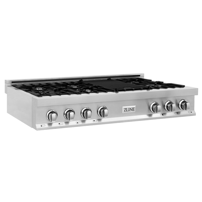 ZLINE 48 in. Porcelain Gas Stovetop with 7 Gas Burners and Griddle (RT48) Available with Brass Burners