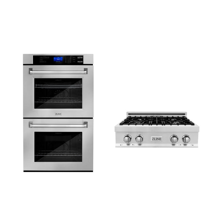 ZLINE Kitchen Package with 30 in. Stainless Steel Rangetop and 30 in. Double Wall Oven (2KP-RTAWD30)