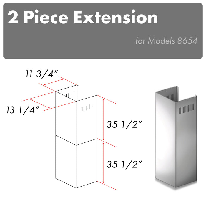 ZLINE 2-36" Chimney Extensions for 10 ft. to 12 ft. Ceilings (2PCEXT-8654ST)