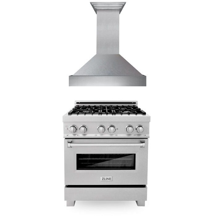 ZLINE 30" Kitchen Package with DuraSnow® Stainless Steel Dual Fuel Range and Convertible Vent Range Hood (2KP-RASSNRH30)