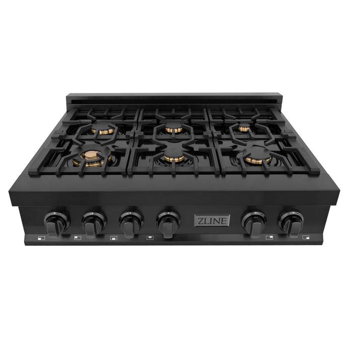 ZLINE 36" Porcelain Gas Stovetop in Black Stainless Steel with 6 Gas Brass Burners (RTB-36)