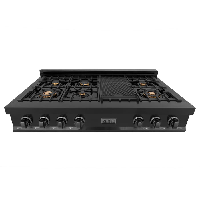 ZLINE 48" Porcelain Gas Stovetop in Black Stainless Steel with 7 Gas Brass Burners and Griddle (RTB-48)