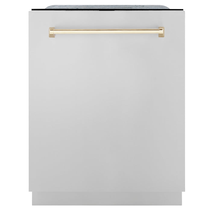 ZLINE Autograph Edition 24" 3rd Rack Top Touch Control Tall Tub Dishwasher in Stainless Steel with Accent Handle, 45dBa (DWMTZ-304-24)