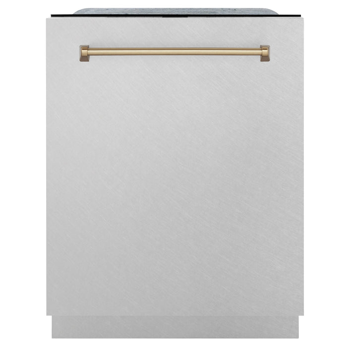 ZLINE Autograph Edition 24" 3rd Rack Top Control Tall Tub Dishwasher in DuraSnow® Stainless Steel with Accent Handle, 45dBa (DWMTZ-SN-24)