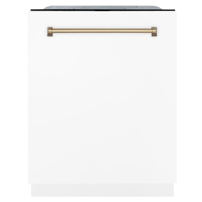 ZLINE Autograph Edition 24" 3rd Rack Top Touch Control Tall Tub Dishwasher in White Matte with Accent Handle, 45dBa (DWMTZ-WM-24)