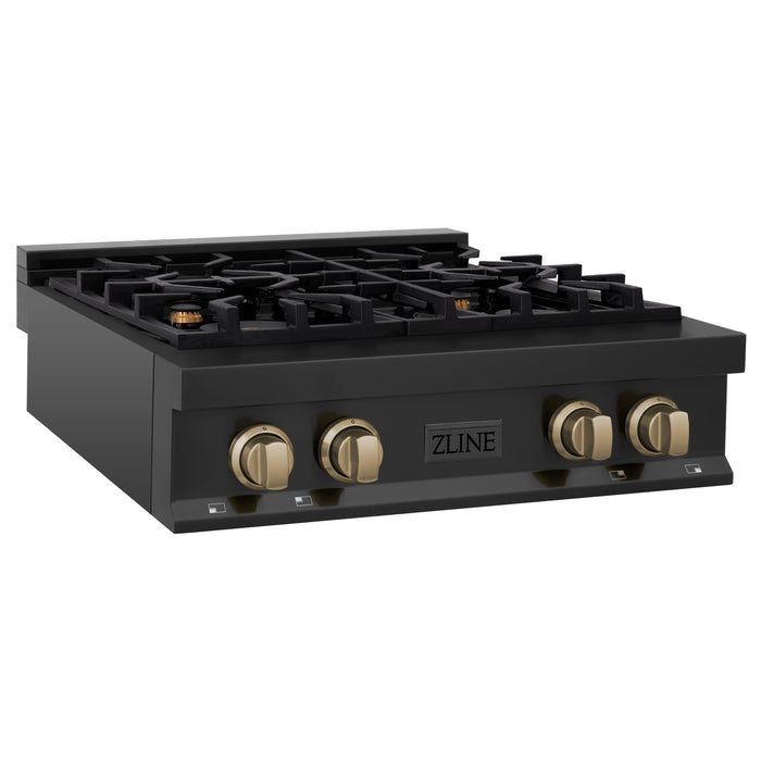 ZLINE Autograph Edition 30" Porcelain Rangetop with 4 Gas Burners in Black Stainless Steel and Accents (RTBZ-30)
