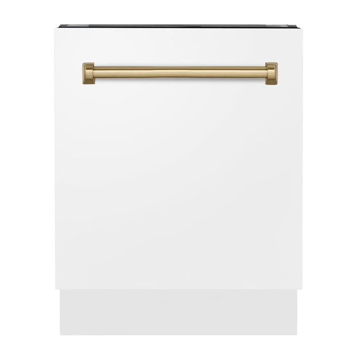ZLINE Autograph Edition 24" 3rd Rack Top Control Tall Tub Dishwasher in White Matte with Accent Handle, 51dBa (DWVZ-WM-24-CB)