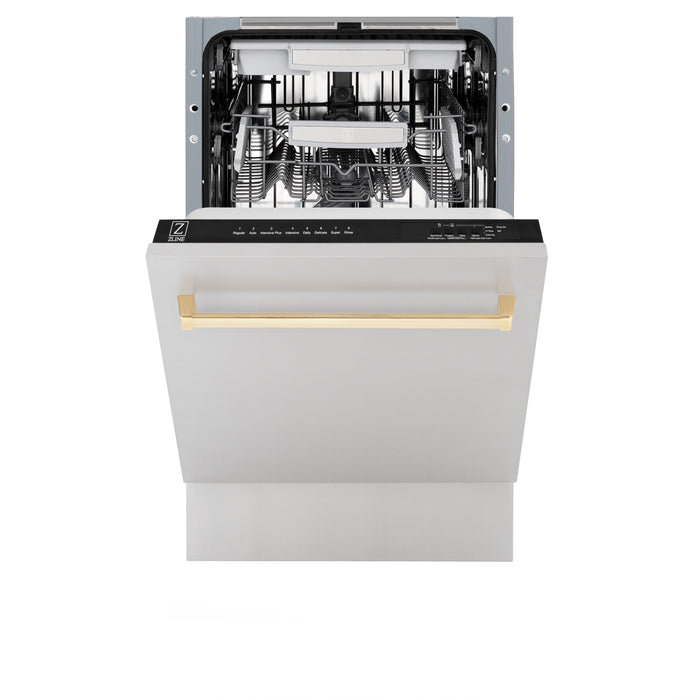 ZLINE Autograph Edition 18” Compact 3rd Rack Top Control Dishwasher in Stainless Steel with Accent Handle, 51dBa (DWVZ-304-18)