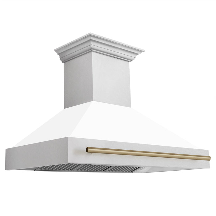 48" ZLINE Autograph Edition DuraSnow® Stainless Steel Range Hood with White Matte Shell and Accented Handle (8654SNZ-WM48)