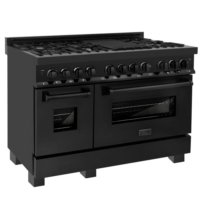 ZLINE 48" 6.0 cu. ft. Dual Fuel Range with Gas Stove and Electric Oven in Black Stainless Steel (RAB-48)