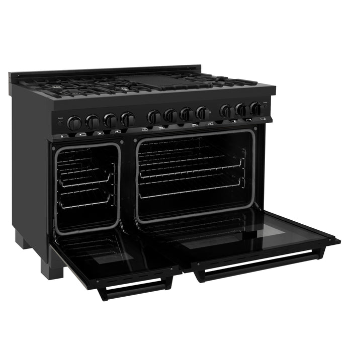 ZLINE 48" 6.0 cu. ft. Dual Fuel Range with Gas Stove and Electric Oven in Black Stainless Steel (RAB-48)