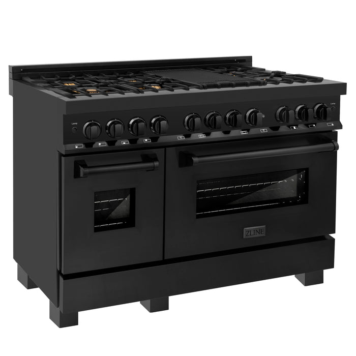 ZLINE 48" 6.0 cu. ft. Range with Gas Stove and Gas Oven in Black Stainless Steel with Brass Burners (RGB-BR-48)