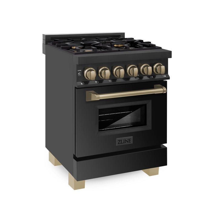 ZLINE Autograph Edition 24" 2.8 cu. ft. Dual Fuel Range with Gas Stove and Electric Oven in Black Stainless Steel with Accents (RABZ-24)