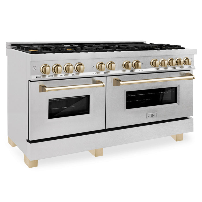ZLINE Autograph Edition 60" 7.4 cu. ft. Dual Fuel Range with Gas Stove and Electric Oven in DuraSnow Stainless Steel with Accents (RASZ-60)