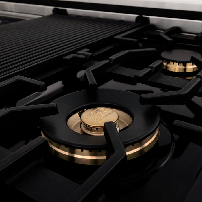 ZLINE Autograph Edition 48" Porcelain Rangetop with 7 Gas Burners in Stainless Steel with Accents (RTZ-48)
