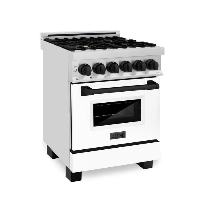 ZLINE Autograph Edition 24" 2.8 cu. ft. Dual Fuel Range with Gas Stove and Electric Oven in Stainless Steel with White Matte Door and Accents (RAZ-WM-24)