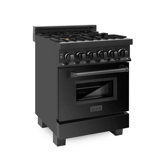 ZLINE 24" 2.8 cu. ft. Dual Fuel Range with Gas Stove and Electric Oven in Black Stainless Steel with Brass Burners (RAB-BR-24)