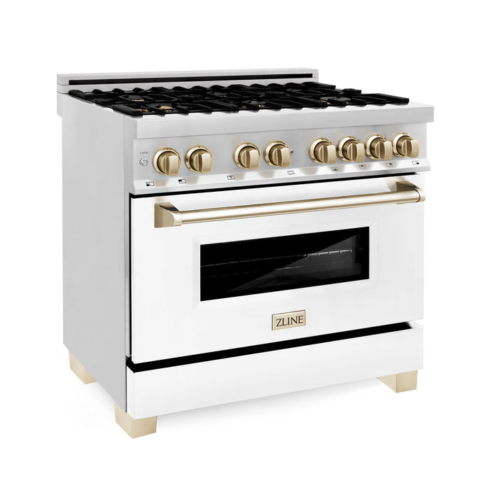 ZLINE Autograph Edition 48" 6.0 cu. ft. Dual Fuel Range with Gas Stove and Electric Oven in Stainless Steel with White Matte Door with Accents (RAZ-WM-48)