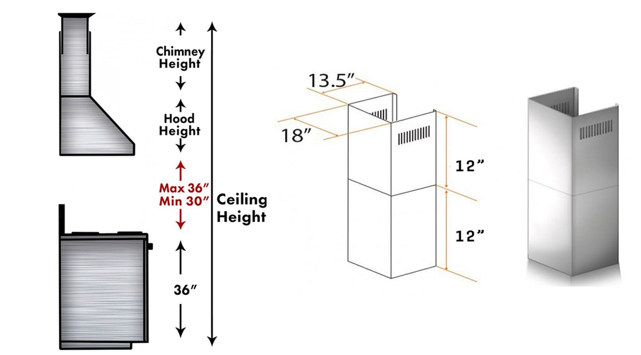 ZLINE 2-12" Short Chimney Pieces for 8 ft. Ceilings (SK-687)