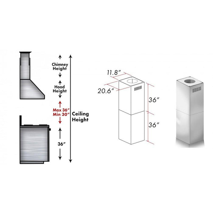 ZLINE 2-36 in. Chimney Extensions for 10 ft. to 12 ft. Ceilings (2PCEXT-KECOM)