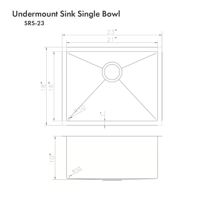 ZLINE 23 in. Meribel Undermount Single Bowl Kitchen Sink with Bottom Grid (SRS-23)