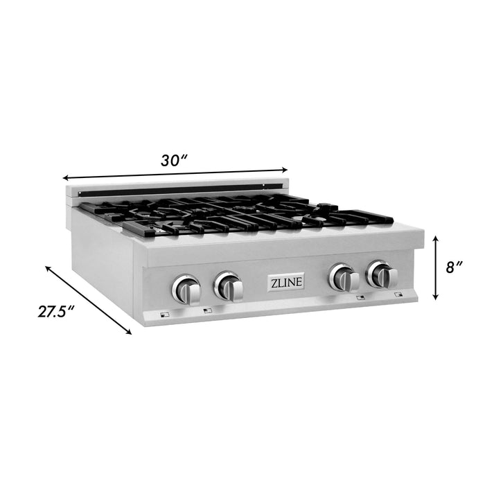ZLINE 30" Porcelain Gas Stovetop in ZLINE DuraSnow Stainless Steel® with 4 Gas Burners (RTS-30)