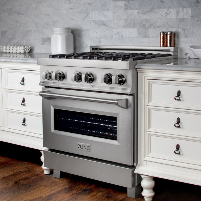 ZLINE 30" 4.0 cu. ft. Dual Fuel Range with Gas Stove and Electric Oven in ZLINE DuraSnow Stainless Steel® with Color Door Options (RAS-SN-30)