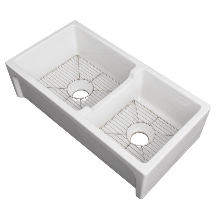 ZLINE 36" Palermo Farmhouse Apron Front Double Bowl Reversible Fireclay Kitchen Sink with Bottom Grid (FRC5121)