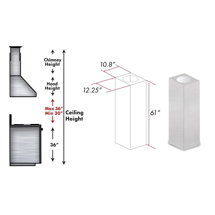 ZLINE 61" ZLINE DuraSnow Stainless Steel® Chimney Extension for Ceilings up to 12.5 ft. (8GL14iS-E)