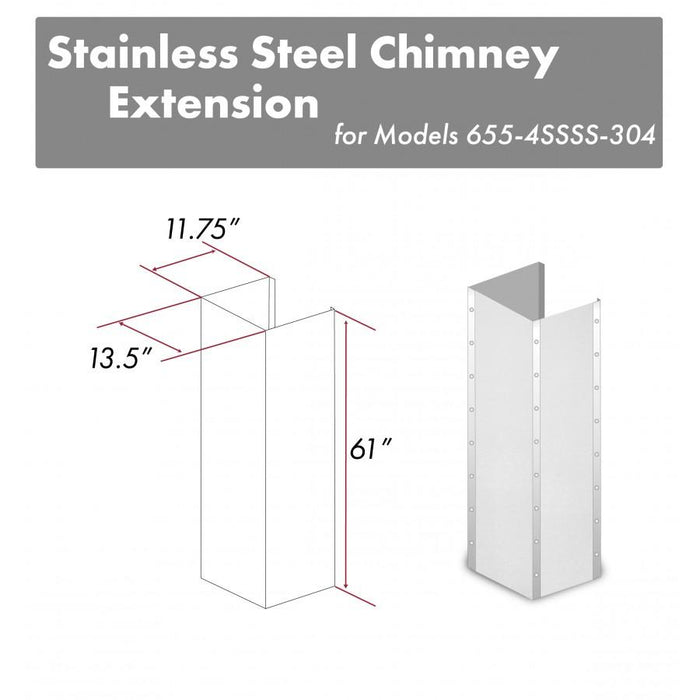 ZLINE 61" DuraSnow® Stainless Steel Extended Chimney and Crown (655-4SSSS-36-304-E)