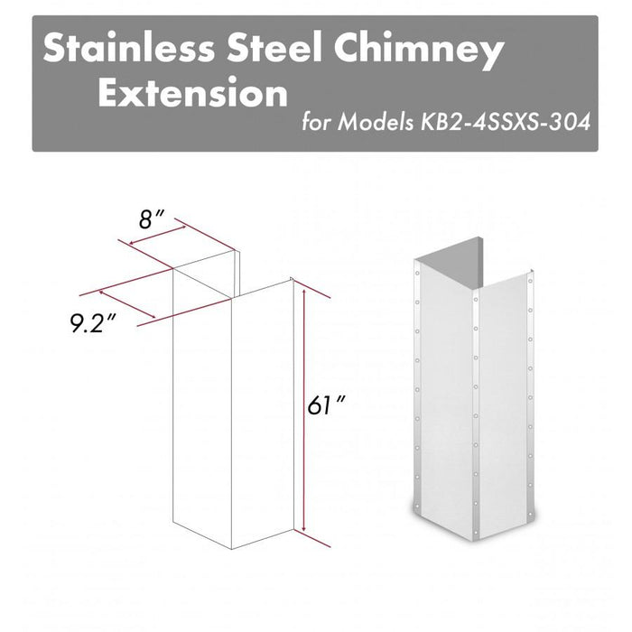 ZLINE 61" ZLINE DuraSnow Stainless Steel Extended Chimney and Crown (KB2-4SSXS-30-304-E)
