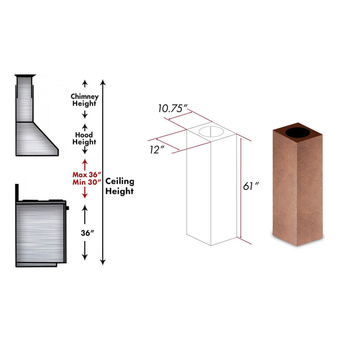 ZLINE 61" Hand Hammered Copper Finished Chimney Extension for Ceilings up to 12.5 ft. (8GL2iH-E)