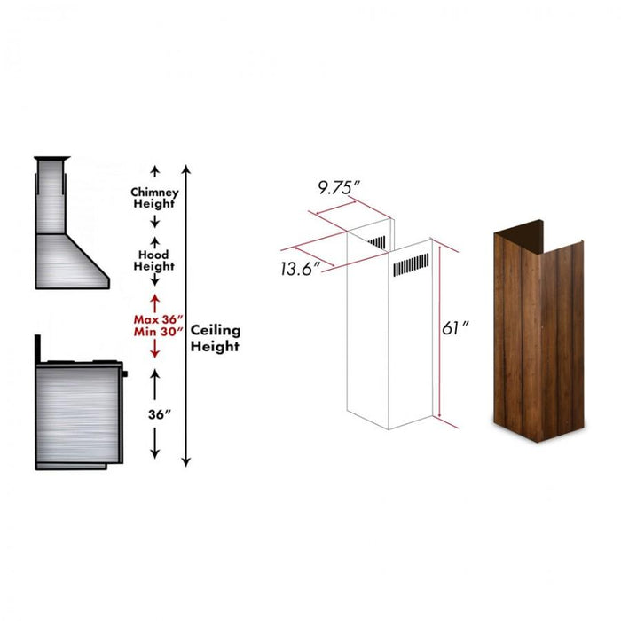 ZLINE 61 in.Wooden Chimney Extension for Ceilings up to 12 ft. (KPLL-E)