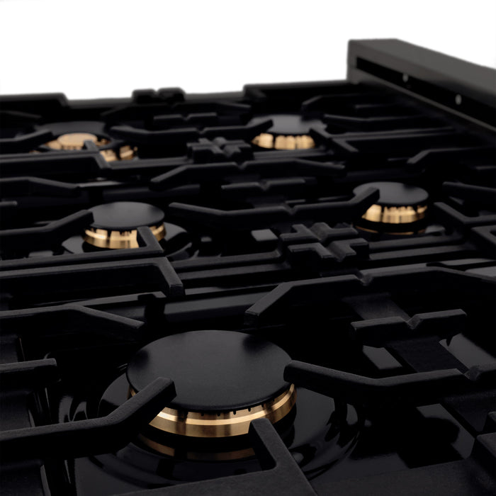 ZLINE 36" Porcelain Gas Stovetop in Black Stainless Steel with 6 Gas Brass Burners (RTB-36)