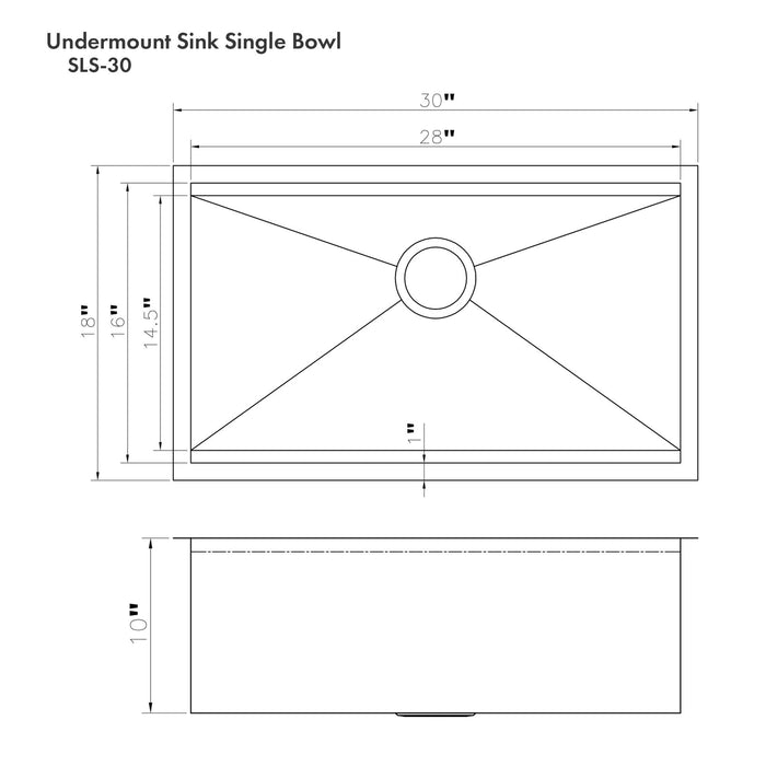 ZLINE 30" Garmisch Undermount Single Bowl Kitchen Sink with Bottom Grid and Accessories (SLS)