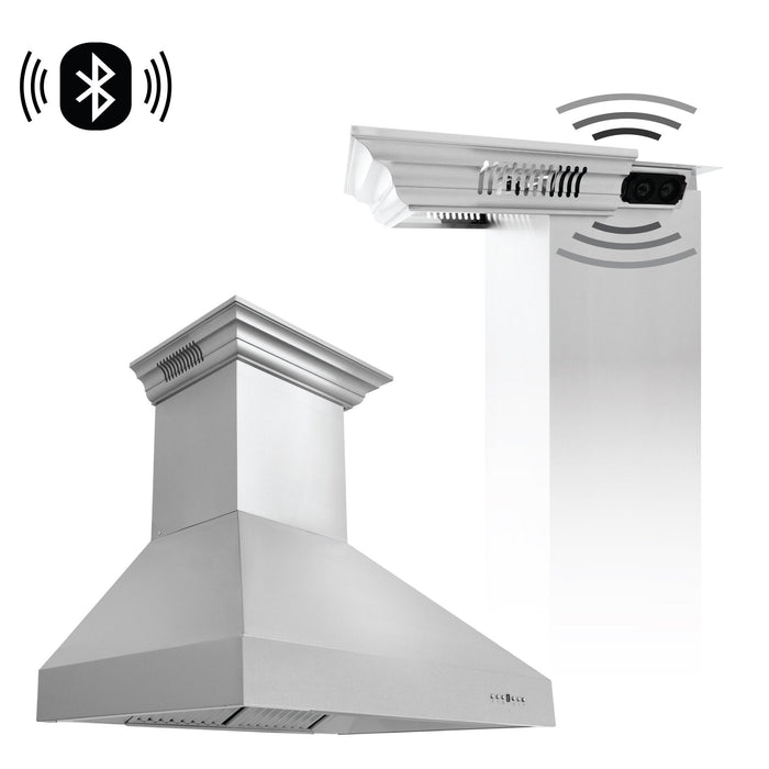 ZLINE Ducted Vent Wall Mount Range Hood in Stainless Steel with Built-in CrownSound™ Bluetooth Speakers (667CRN-BT)