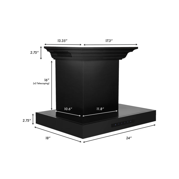 ZLINE Wall Mount Range Hood in Black Stainless Steel with Built-in CrownSound® Bluetooth Speakers (BSKENCRN-BT)